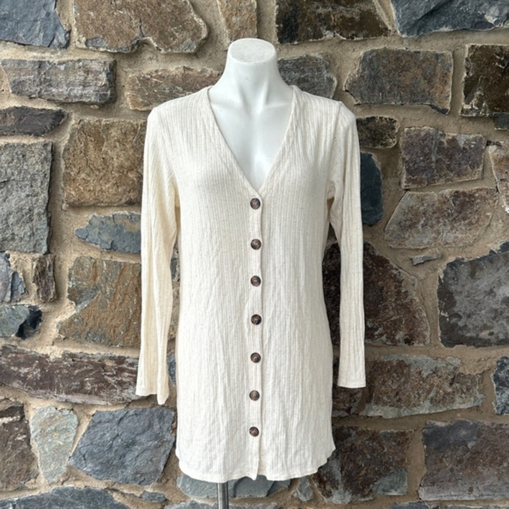 Reformation Ribbed Button-Front Mini Dress Cream Ivory Size M - Picture 1 of 7